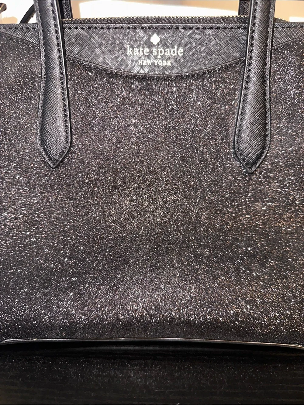 kate spade black glitter satchel with detachable strap
